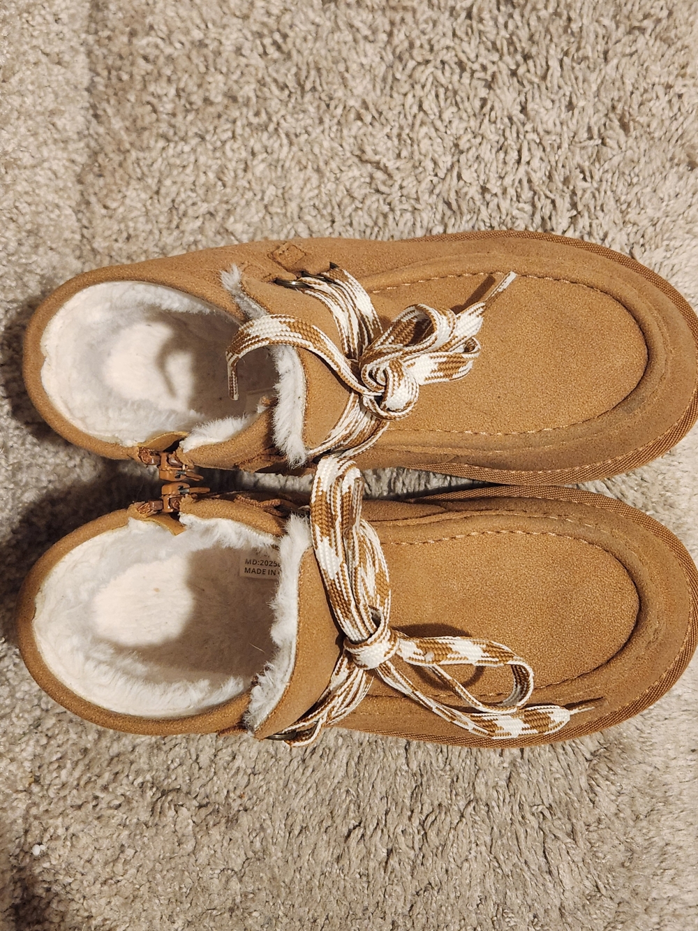 Cozy Suede-Style Slip-On Shoes in Camel with Faux Fur Lining